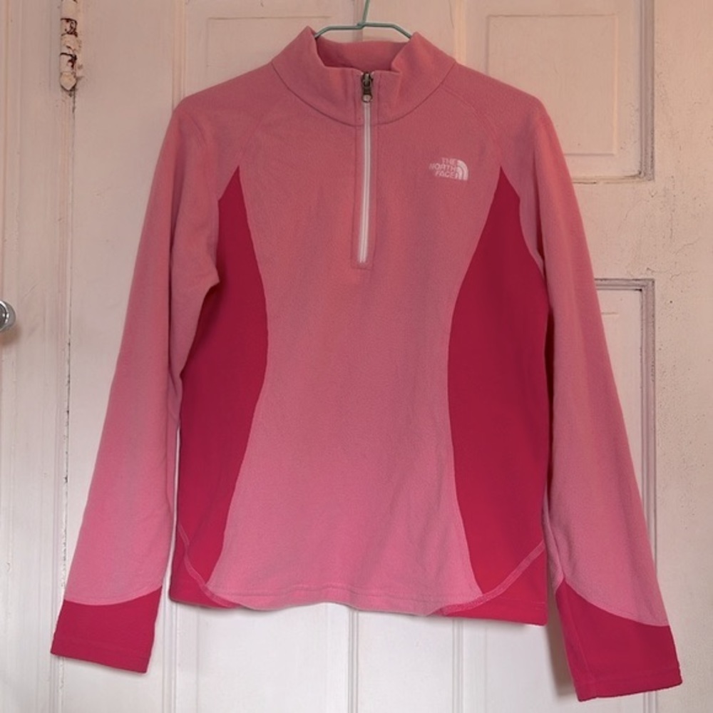 The North Face girls pink/rose 1/4 zip fleece top in size large 14/16